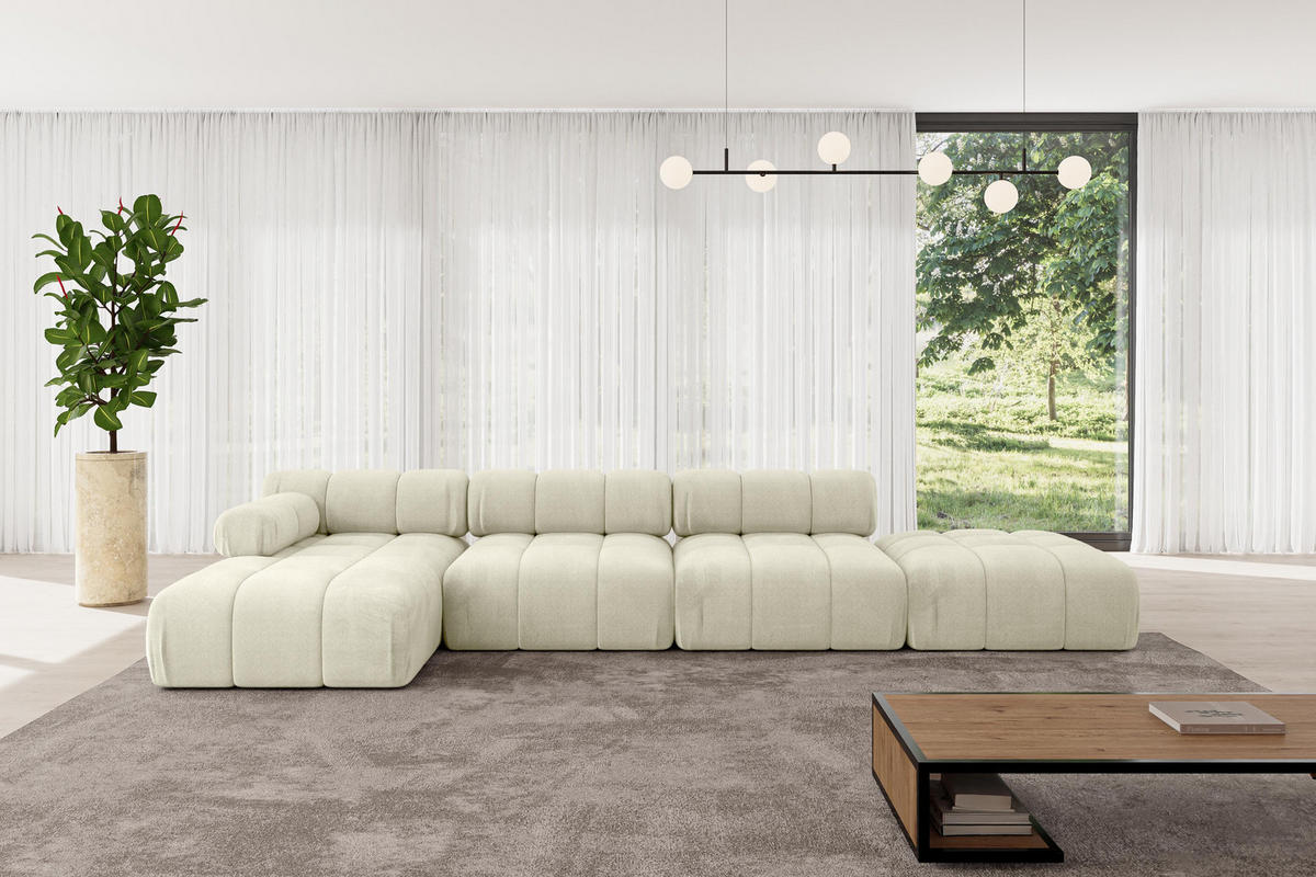 ECKSOFA modulares Sofa Lizur-L2 - 380x160x70 cm Beige Velours - Beige, Holzwerkstoff/Textil (380/160cm) - ALTDECOR