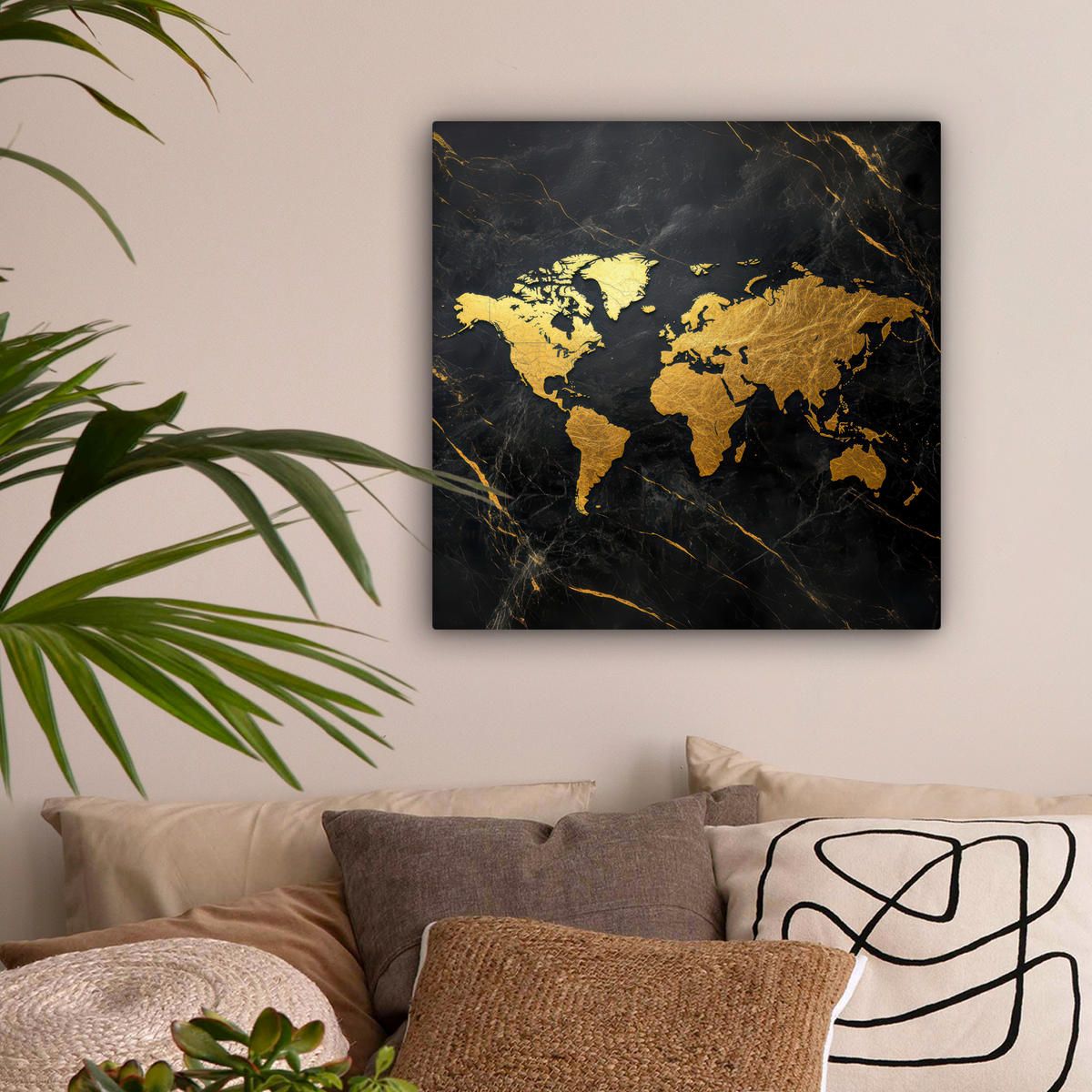 LEINWANDBILD Weltkarte - Gold - Marmor 50x50 cm - Goldfarben, Textil (50/50cm) - MuchoWow