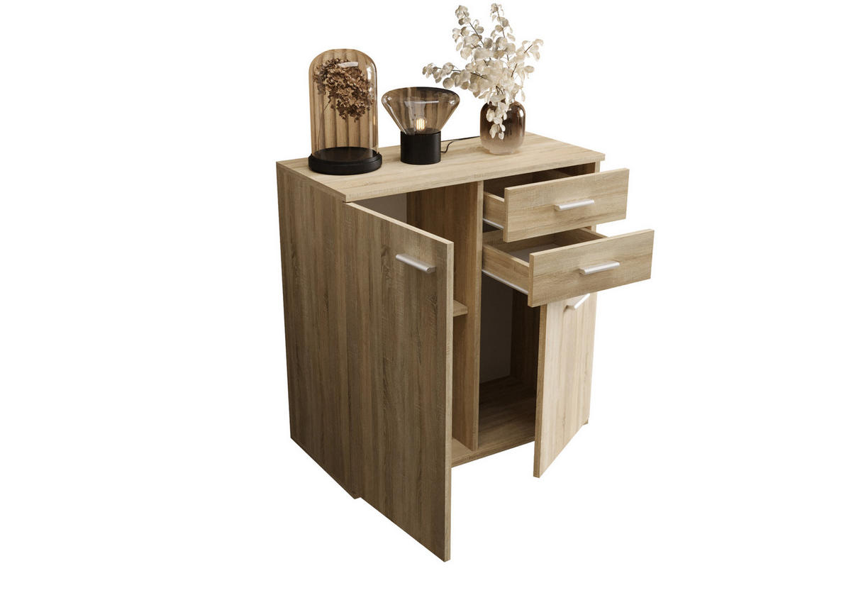 KOMMODE London LMK 2D2S mit 2 Türen, Sideboard in Farbe: Hellbraun, Größe: 71 x 75 x 35 cm - Hellbraun, Holzwerkstoff (71/75/35cm) - O-Sofa