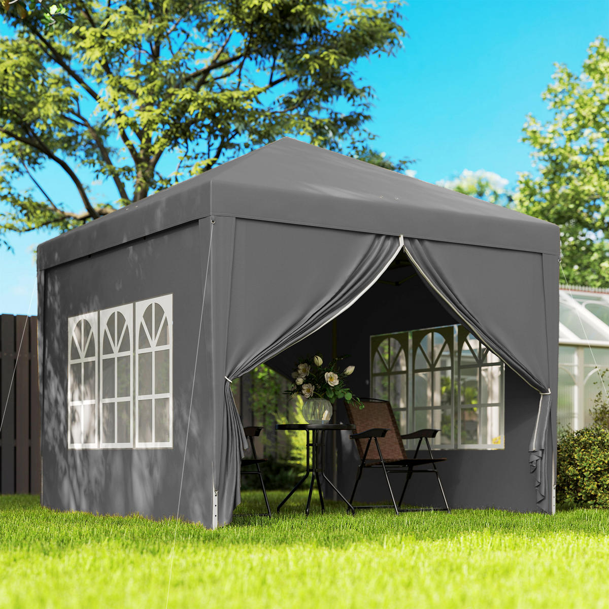PAVILLON ca.3x3m, wasserabweisend Stabil Winterfest Pop-up Faltpavillon Grau - Grau, Textil/Metall (295/258/295cm) - Outsunny