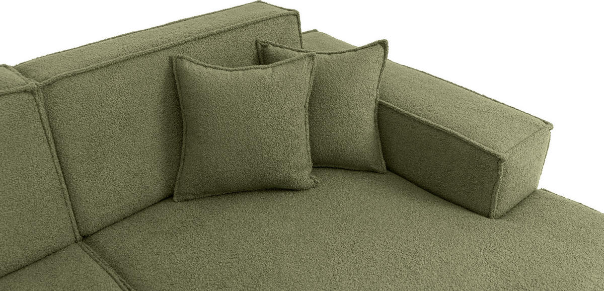 ECKSOFA Hana Loft 3-Sitzer Ecke Rechts, Boucle, Grün 241/80/168 cm - Schwarz/Grün, Textil/Metall (241/168cm) - WFL GROUP