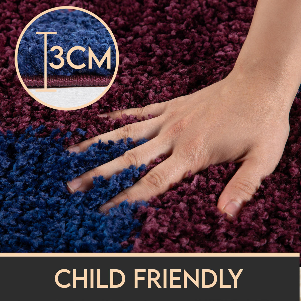 TEPPICH Kinder Hochflor Fußball Motiv Polypropylen Kinderzimmer Marineblau Rund 100x100 - Blau, Textil (100/100cm) - KADIMA DESIGN