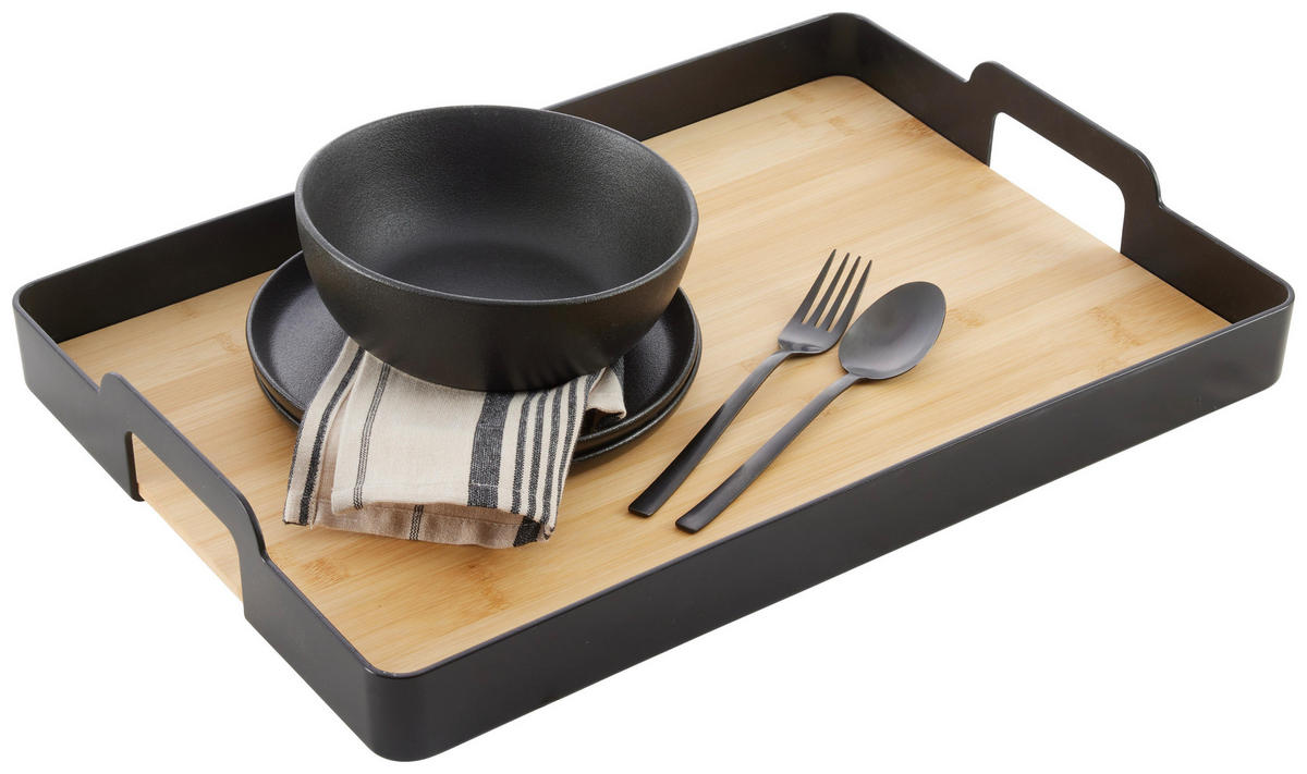 SERVIERTABLETT Betty eckig Schwarz/Natur - Schwarz, Kunststoff (49/7/34cm) - Mömax
