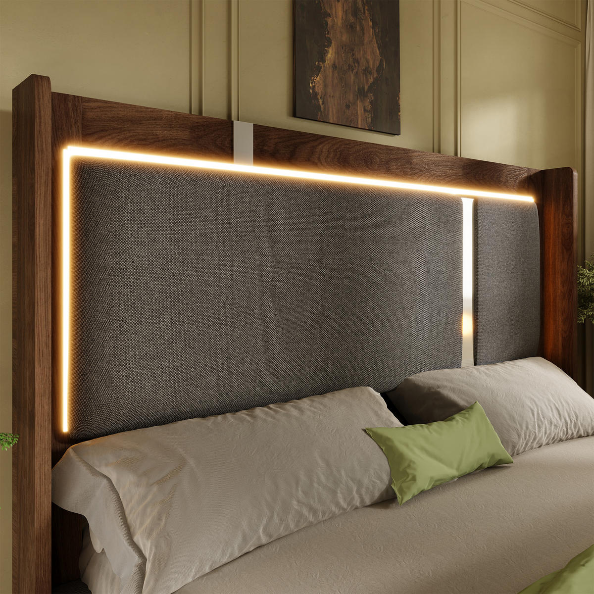 POLSTERBETT 140/200 cm in Grau mit LED, Bettkasten und Lattenrost aus Leinen - Grau, Holzwerkstoff/Textil (140/200cm) - CHICFURN