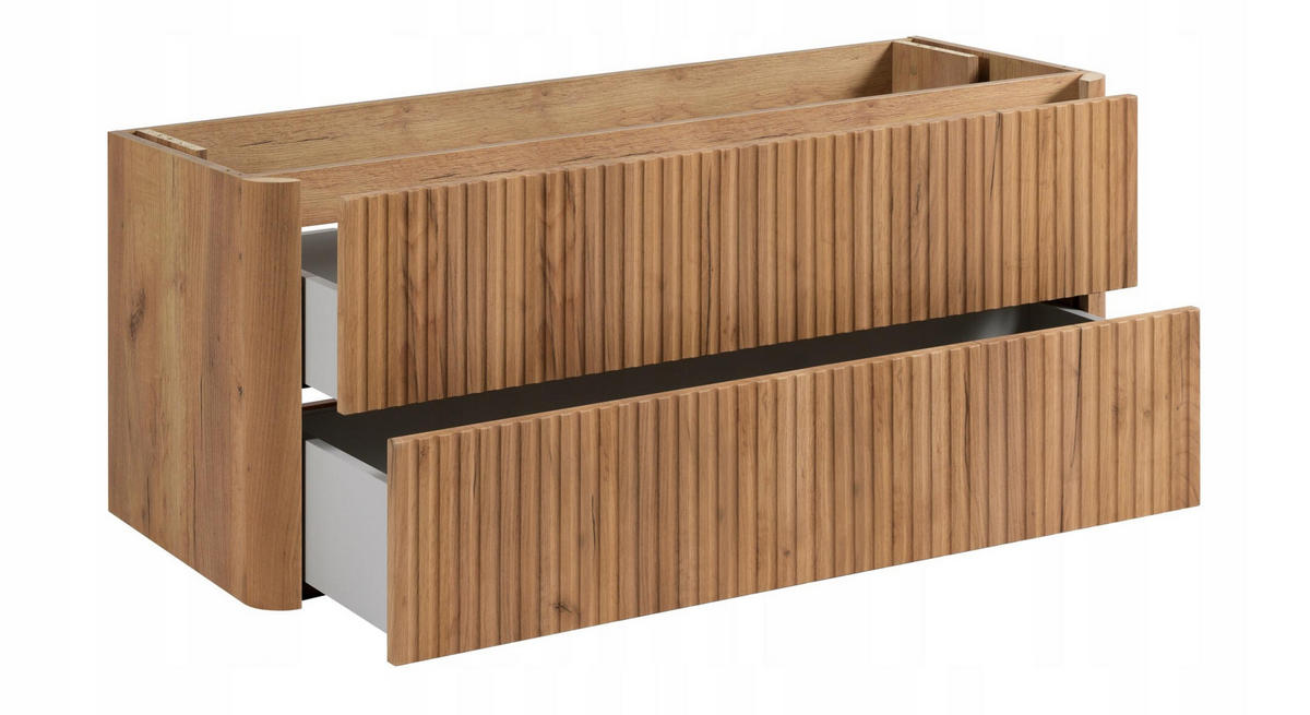 WASCHBECKENUNTERSCHRANK LINEA hängend geriffelt Eiche dunkelbraun 120/48/44 cm - Braun, Holzwerkstoff (120/48.4/43.7cm) - Rodan