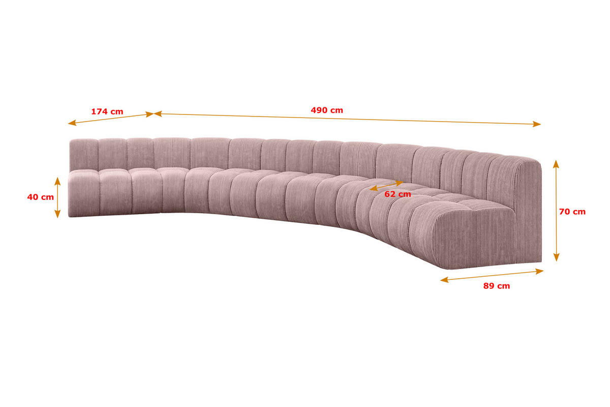 WOHNLANDSCHAFT modulares Sofa Montra-U1 - 490x174x70 cm Rosa - Rosa, Holzwerkstoff/Textil (490/70/174cm) - ALTDECOR