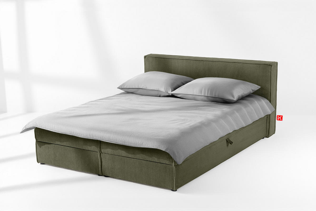 BOXSPRINGBETT ROTI mit Stauraum, oliv - Schwarz/Olivgrün, Holz/Holzwerkstoff (180/200cm) - KONSIMO®