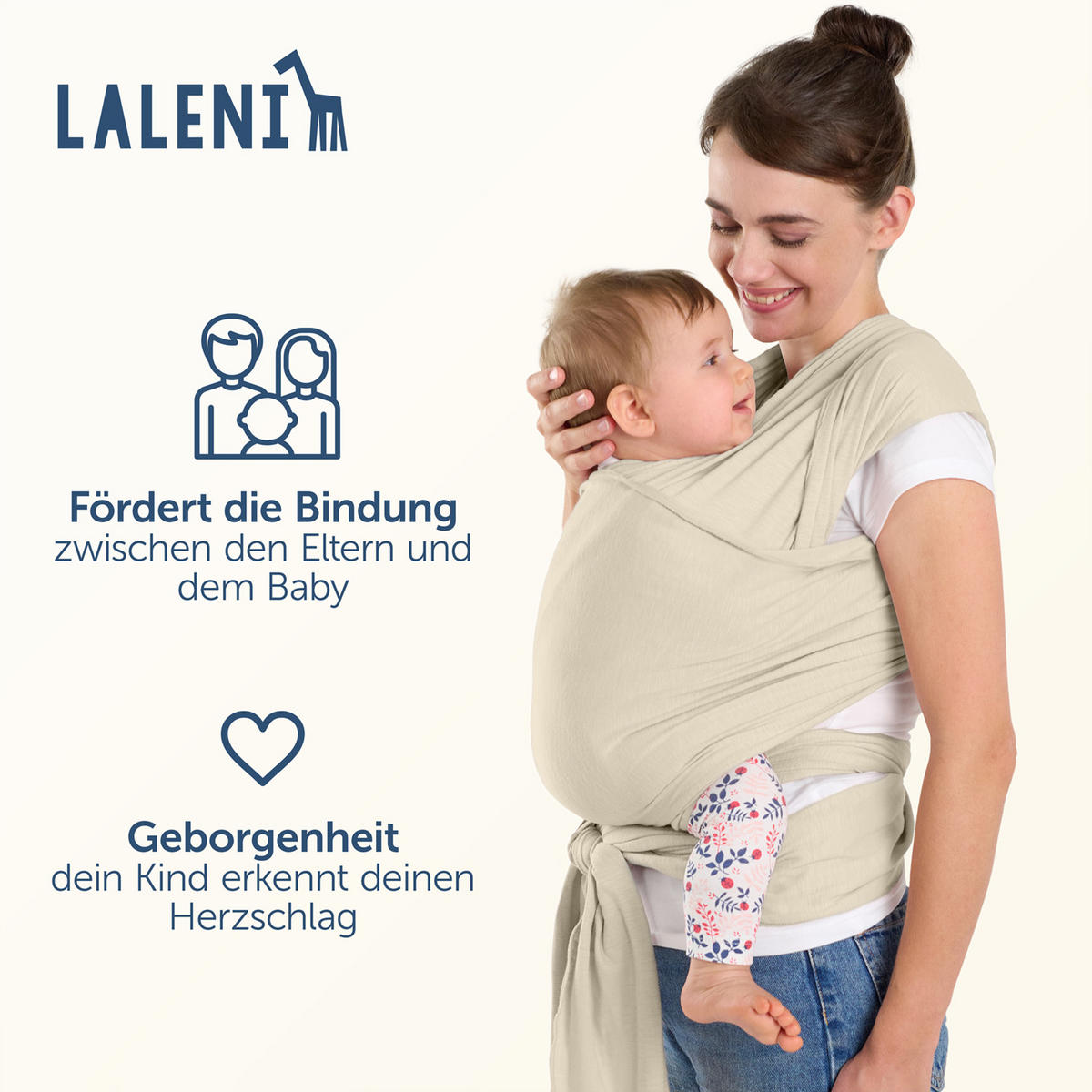 BABYTRAGEN für Neugeborene bis 15 kg - 100% Baumwolle (Ohne Elasthan) - Beige - Beige, Textil (60/5.1cm) - Laleni