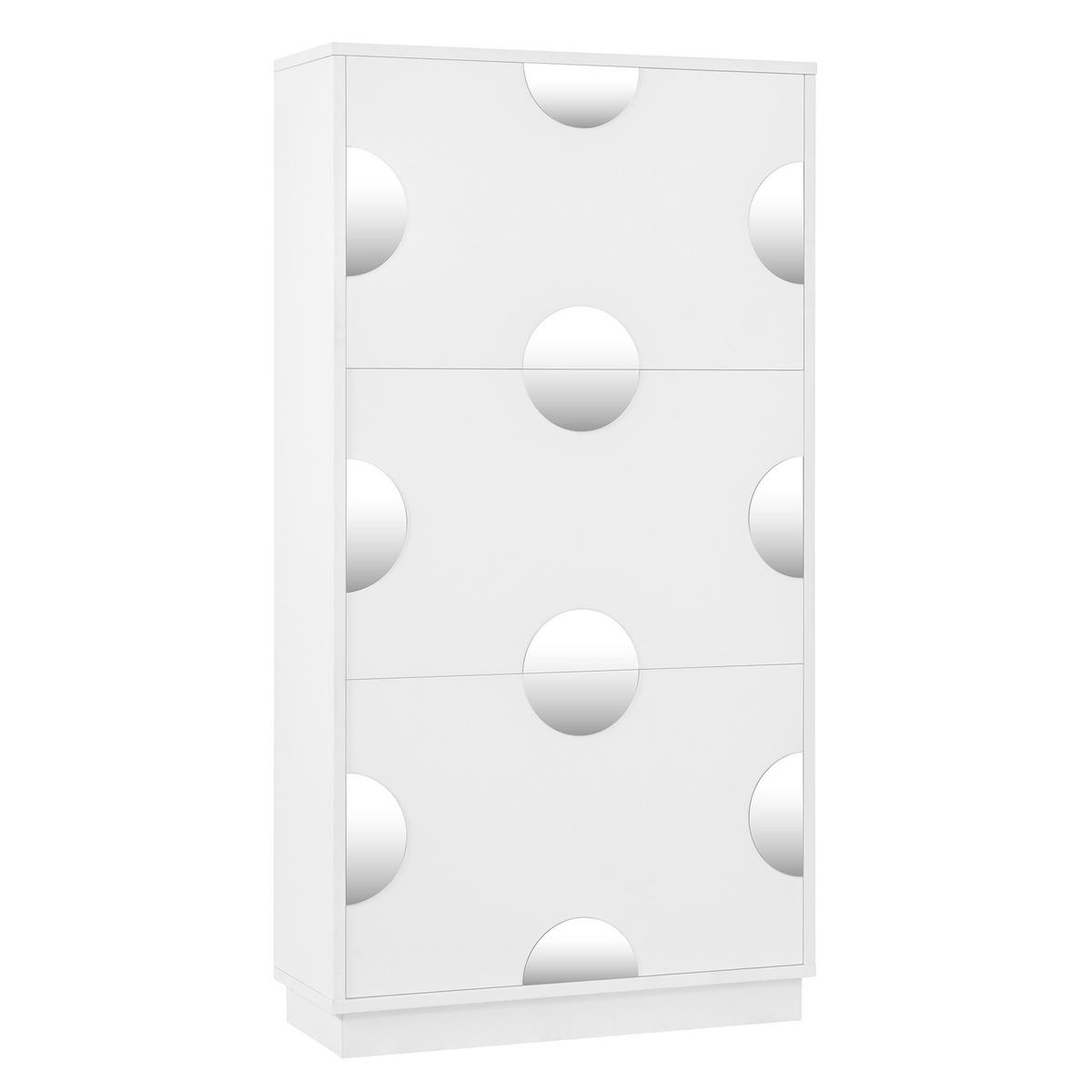 SCHUHSCHRANK aus MDF 63x24x120cm in Weiß mit rundem Spiegel - Weiß, Holzwerkstoff (63/120/24cm) - Modfu