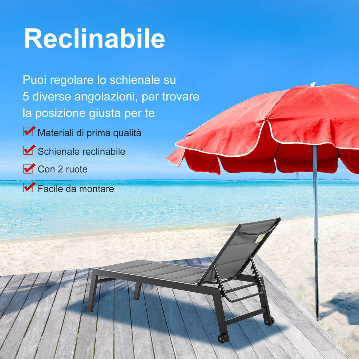 SONNENLIEGE 5-fach verstellbare Gartenliege 168*65*102 cm - Schwarz, Metall (168/102/72cm) - Vallsero