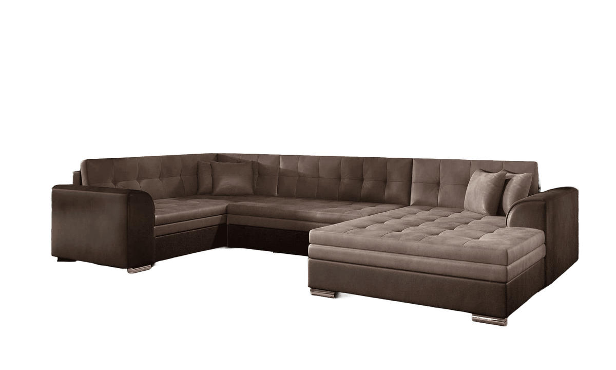 WOHNLANDSCHAFT mit Schlaffunktion, Monolith-Stoff - Chromfarben/Braun, Textil/Metall (338/78/189cm) - Eltap