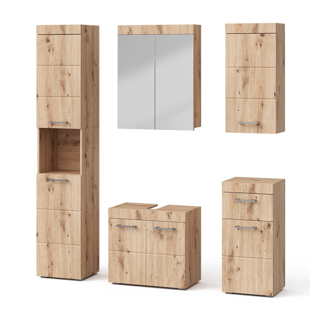 BADMÖBEL-SET Luna Eiche Wotan 5 Teile - Eiche Wotan, Holzwerkstoff (60/56/34cm) - Vicco