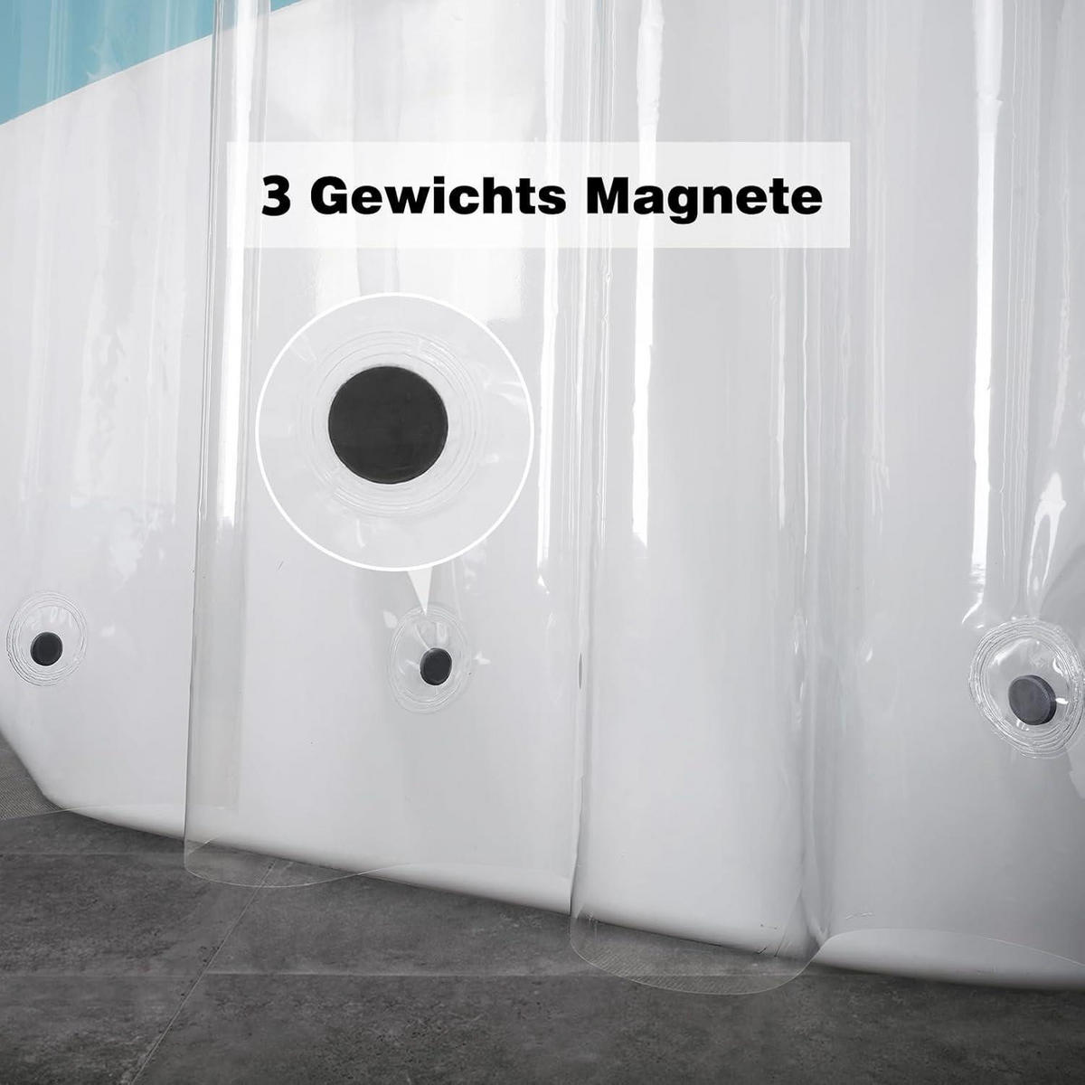 DUSCHVORHANG Transparent 120 x 200 cm Wasserdicht mit Magneten - Transparent, Kunststoff (120/200cm)