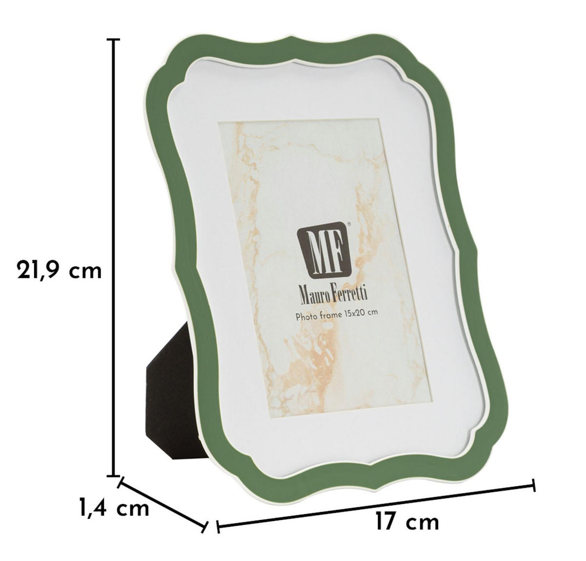BILDERRAHMEN Margot, Fotoformat 15 x 20 cm, grün und silberfarben, Zink und Glas, Rahmen 17 x 1,4 x 21,9 cm - Silberfarben/Grün, Glas/Metall (17/21.9/1.4cm) - Mauro Ferretti