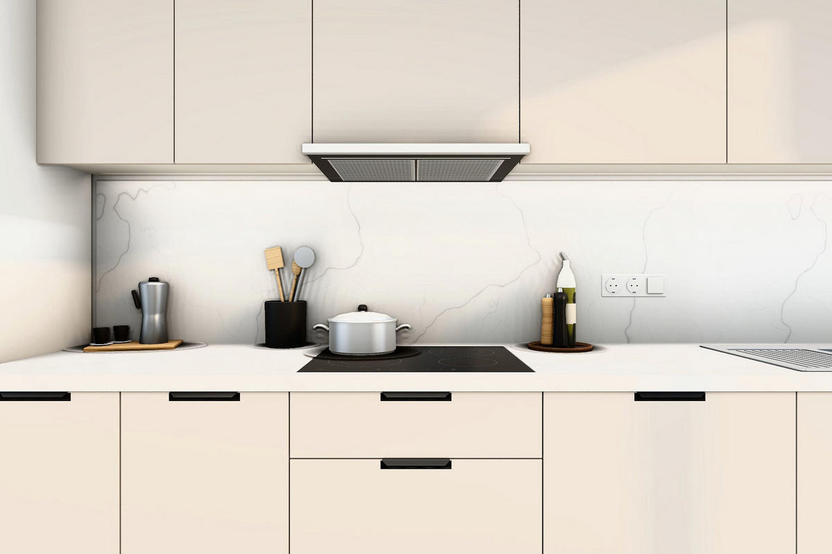 KÜCHENZEILE Sorento Weiß & Beige – 400 cm – K58-G400 L - Beige/Schwarz, Holzwerkstoff/Metall (400/247/58cm) - ROYAL24_MARKT