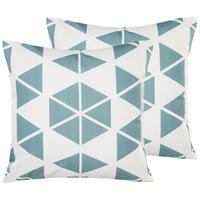 GARTENKISSEN 2er-Set Dreiecksmuster weiß/blau 45/45 cm Rigosa - Hellblau, Textil (45/45cm) - Beliani
