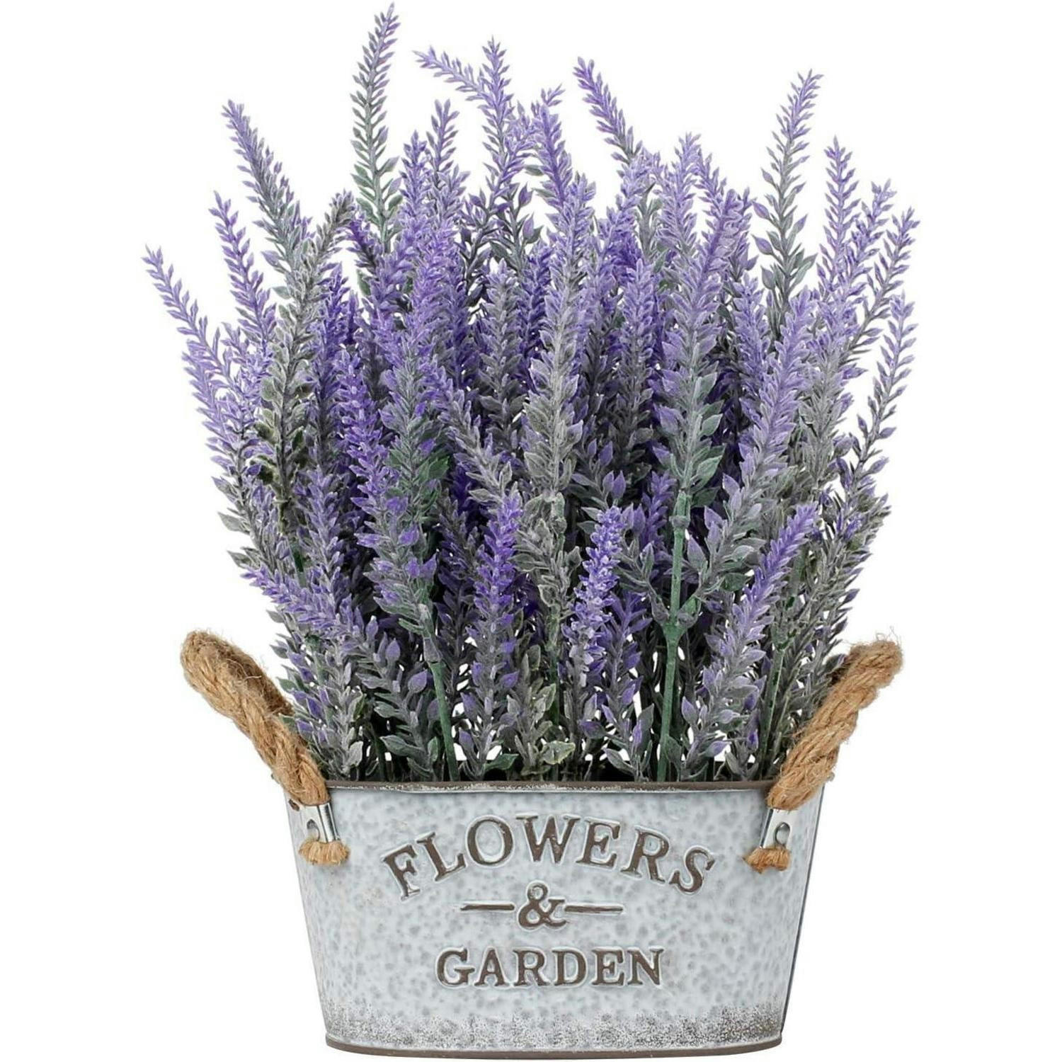 KUNSTPFLANZE Lavendel im Metalltopf Shabby-Stil - Flieder, Kunststoff (30cm)