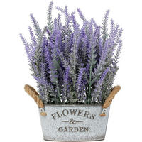 KUNSTPFLANZE Lavendel im Metalltopf Shabby-Stil - Flieder, Kunststoff (30cm)