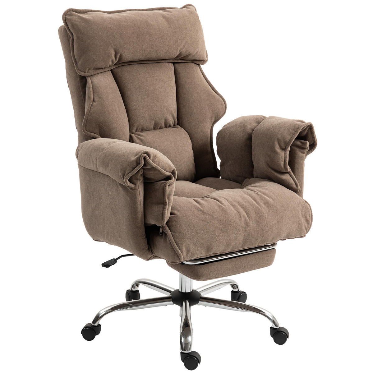 BÜROSTUHL DE-05058 Neigbare Rückenlehne, Fußstütze & weicher Stoff Hellbraun - Braun, Metall (80/114/80cm) - ComfortXL
