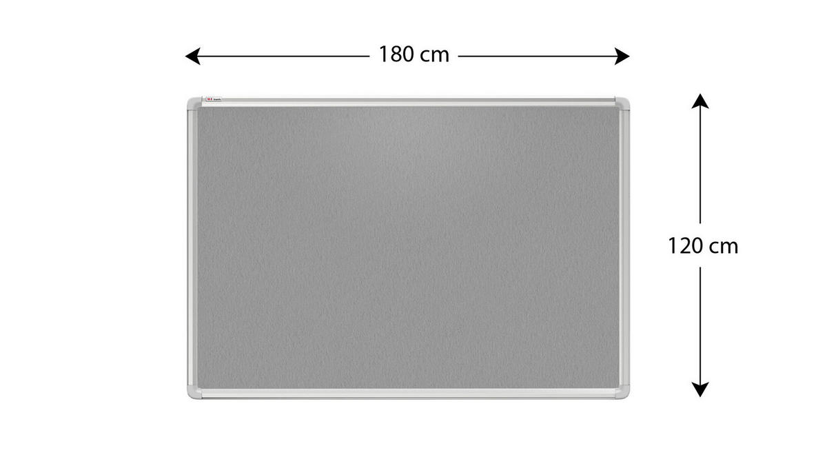 FILZTAFEL mit Alurahmen Grau 180x120cm - Grau, Metall (180/120/1.6cm) - ALLboards
