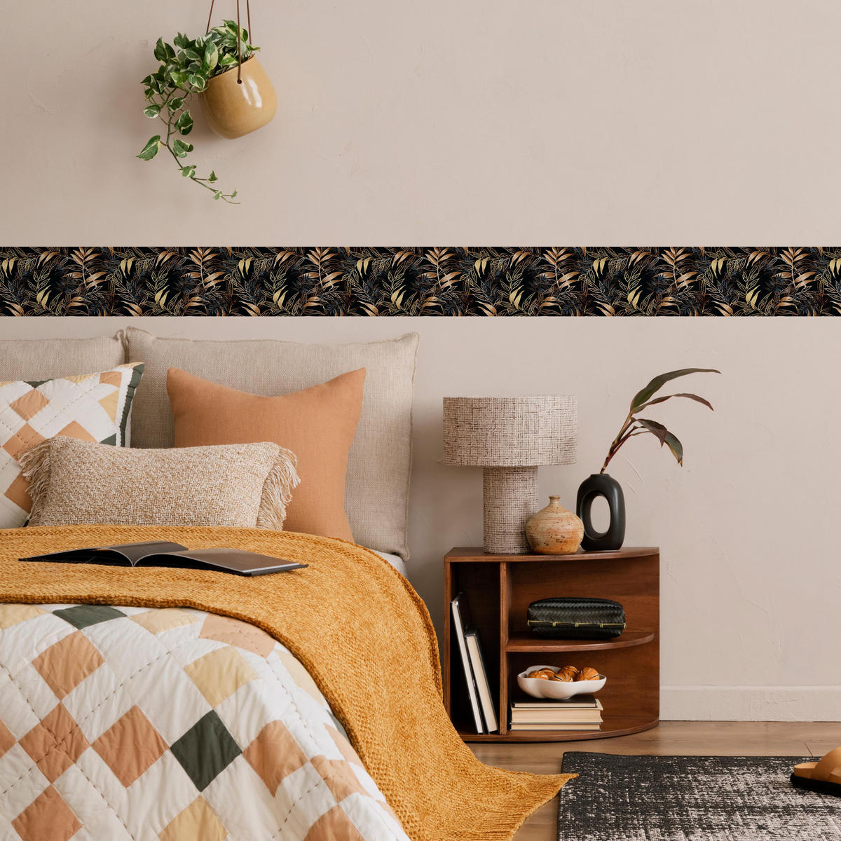 TAPETENBORDÜRE selbstklebend tropische BLÄTTER Pflanzen Glamour Stil - Beige/Schwarz, Papier (10/300/300cm) - Muralo
