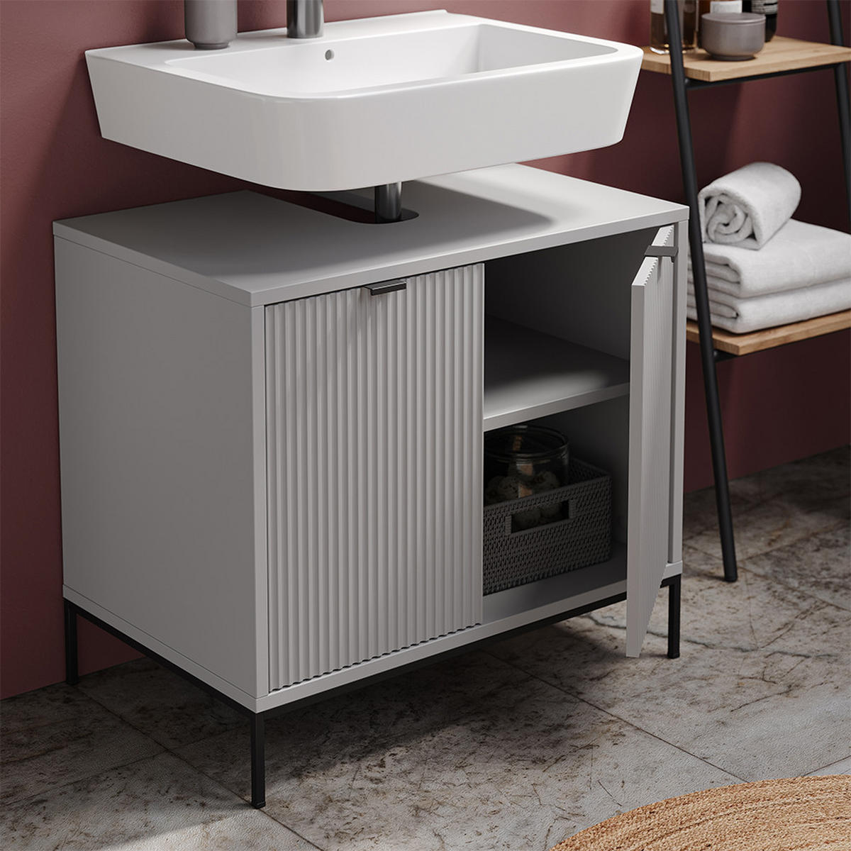WASCHTISCHUNTERSCHRANK Eliza Grau 70 x 63 cm mit Türen - Grau, Holzwerkstoff (70/63/45.1cm) - Vicco