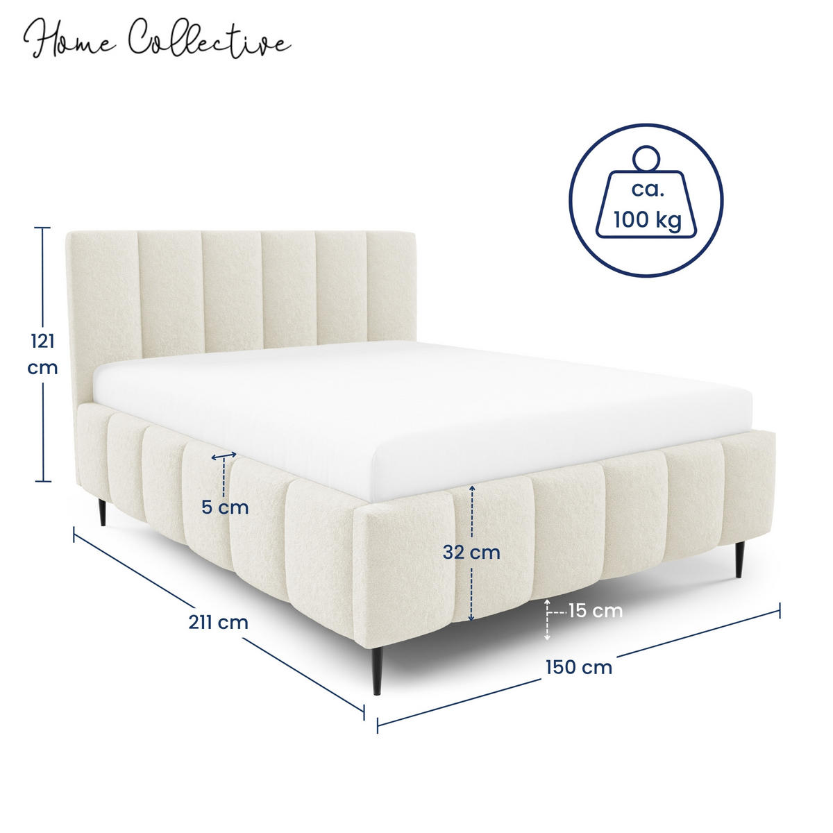POLSTERBETT mit Bettkasten 140x200 cm in Creme - Creme, Metall (140/200cm) - Home Collective