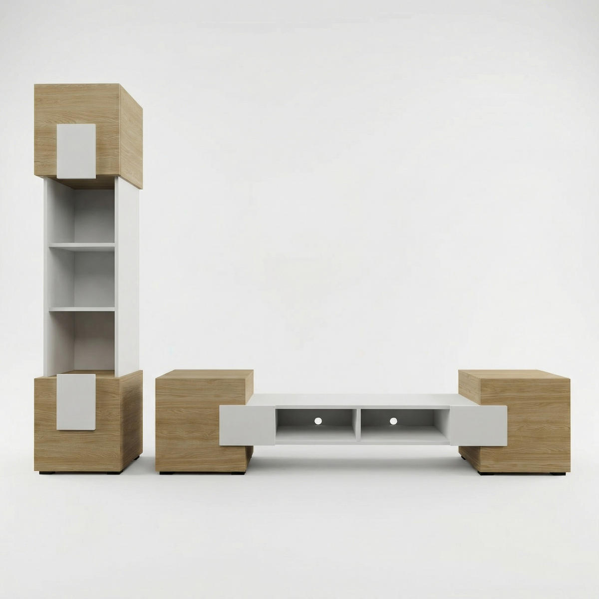 WOHNWAND TORINO Hängend + Stehend, 2-er Set, Mattes Finish, Arktisches Weiß, Ölbehandelt Eiche - Eichefarben/Weiß, Holzwerkstoff/Kunststoff (220/172/35cm) - Komodee