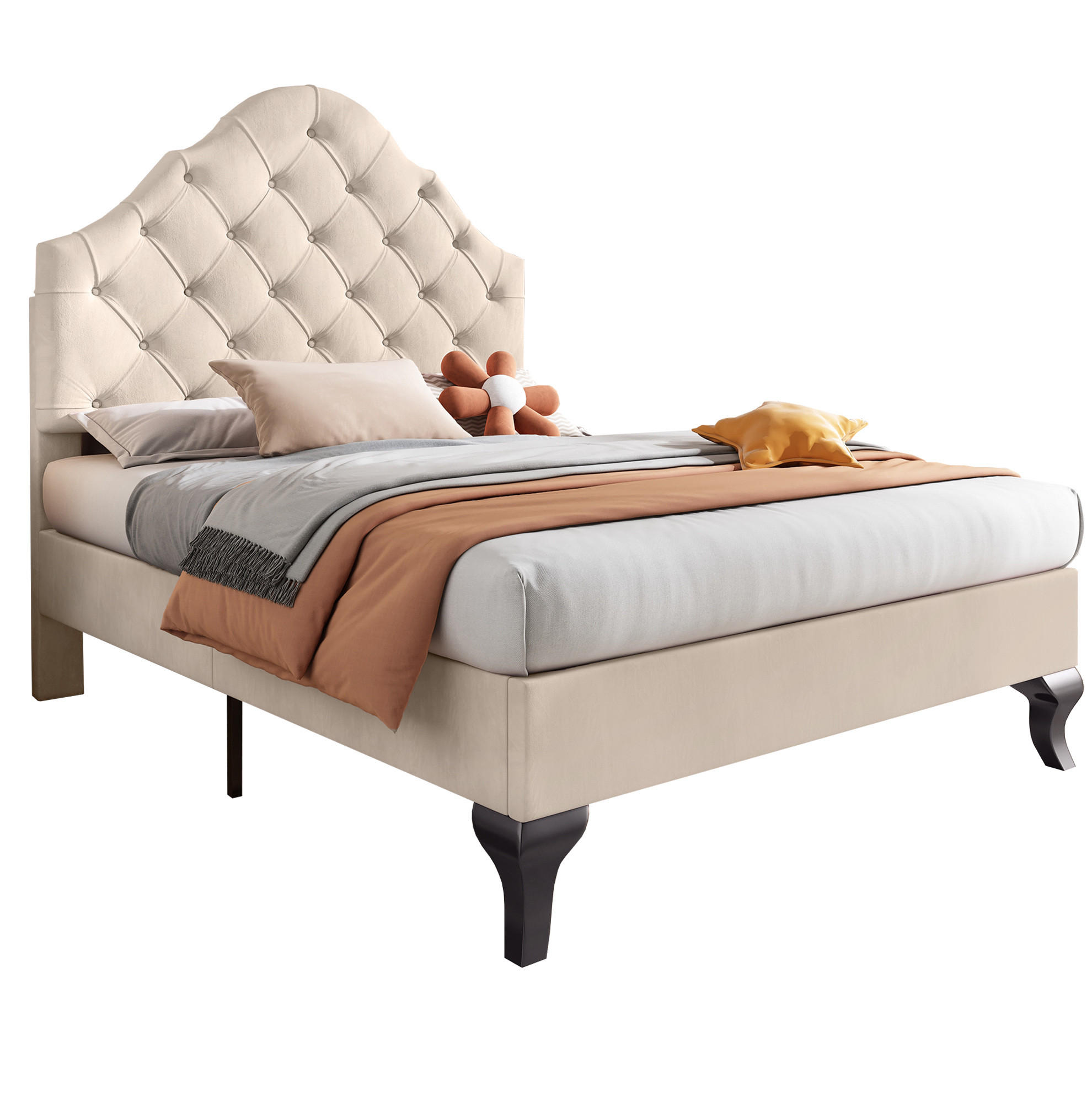 POLSTERBETT 90/200 cm mit Lattenrost und höhenverstellbarem Kopfteil aus Samt, Beige - Beige, Textil (90/200cm) - Redom