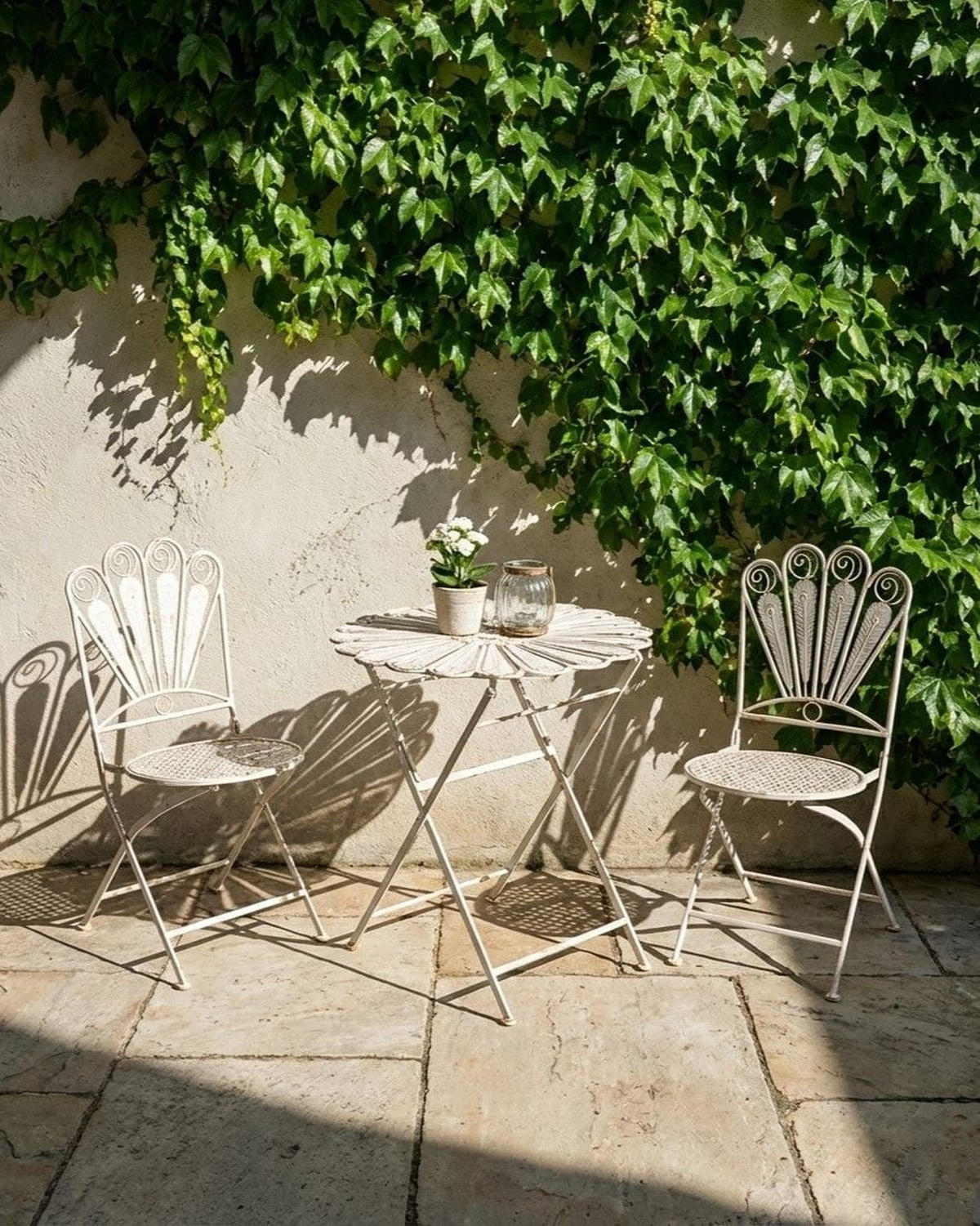 GARTENSTUHL 2er-Set klappbar Metall Cremeweiß Pavia - Weiß, Metall (40/91/47cm) - Beliani