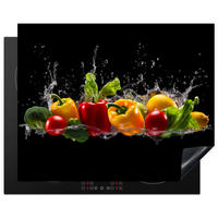 HERDABDECKPLATTE Paprika - Wasser - Gemüse - Schwarz 65x52 cm - Multicolor, Kunststoff (65/0.2/52cm) - MuchoWow