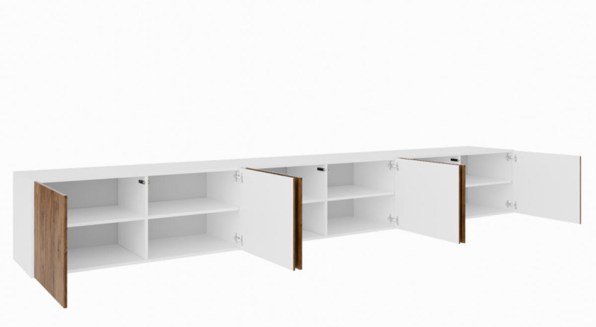 TV-SCHRANK Weiß Katania Eiche Geschlossen Gerillt 300 cm - Eichefarben/Weiß, Holzwerkstoff (300/41/40cm) - Sepro Meble