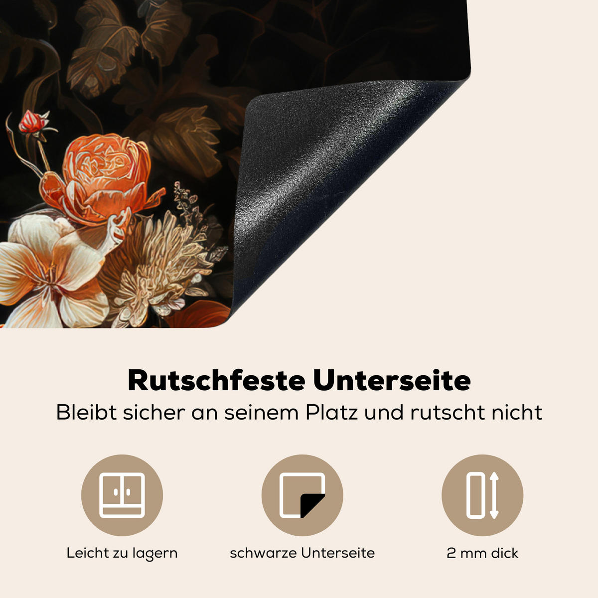 HERDABDECKPLATTE Hirsch - Tier - Blumen - Natur - Botanisch 91x52 cm - Kupferfarben, Kunststoff (91.2/0.2/52cm) - MuchoWow