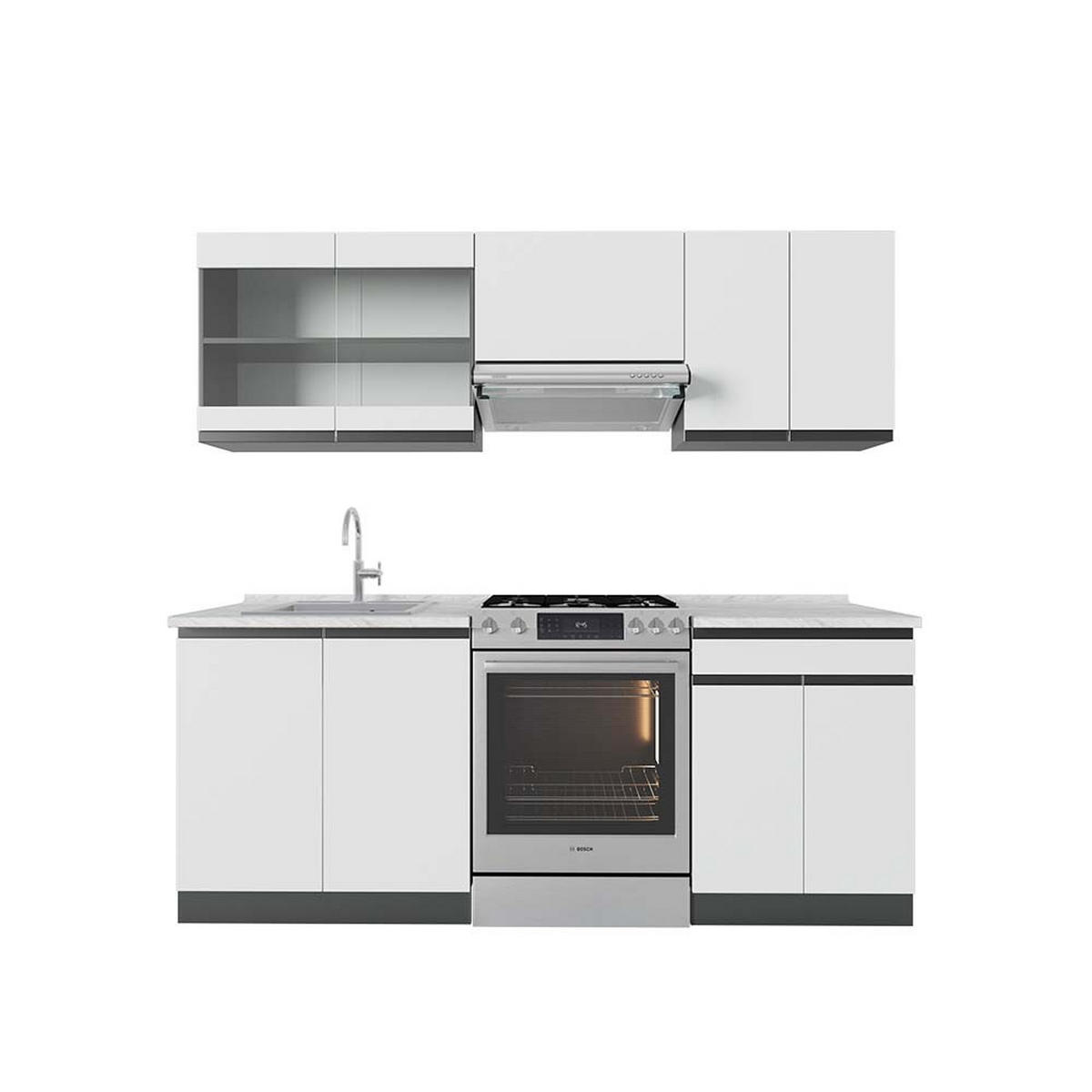 KÜCHENZEILE R-Line Weiß/Anthrazit 200 cm, AP Marmor - Anthrazit/Weiß, Holzwerkstoff (200/81.6/60cm) - Vicco