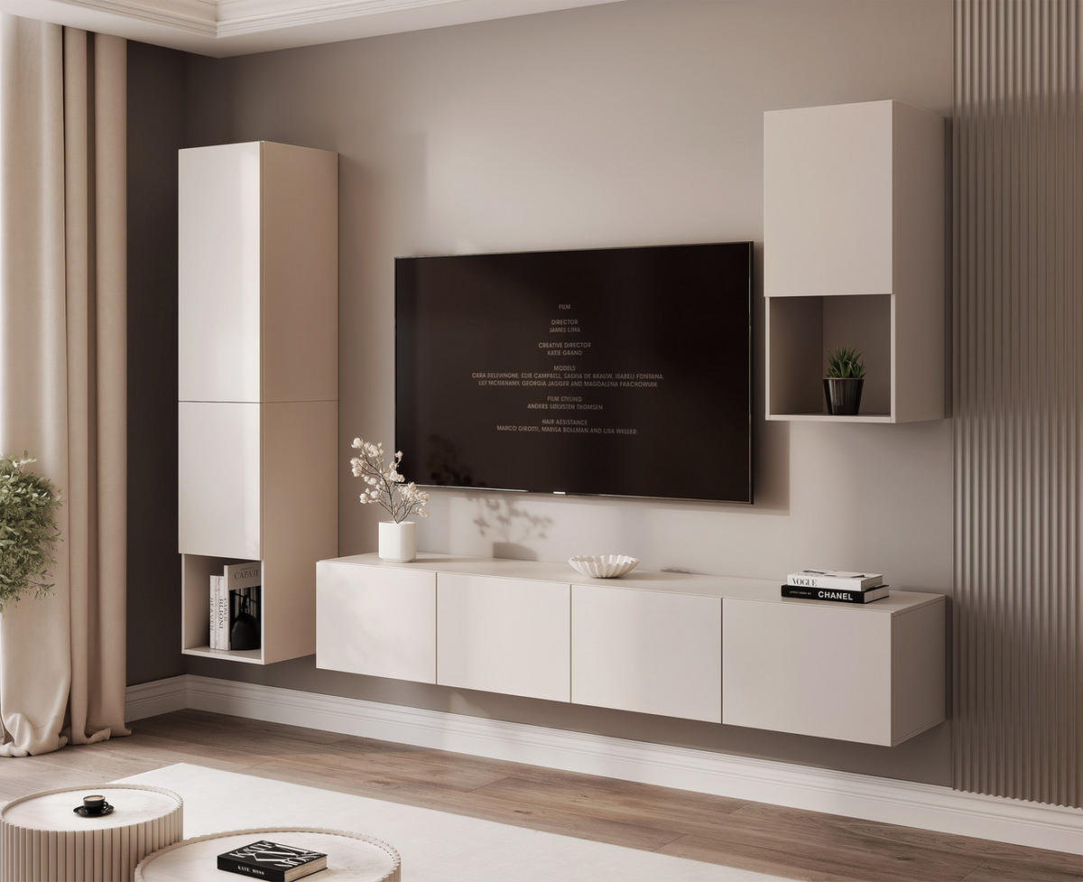 WOHNWAND ANGEL LINE III 3-teilig, mit LED-Beleuchtung, Kaschmir - Kaschmir, Holzwerkstoff (240/216/40cm) - Idohome