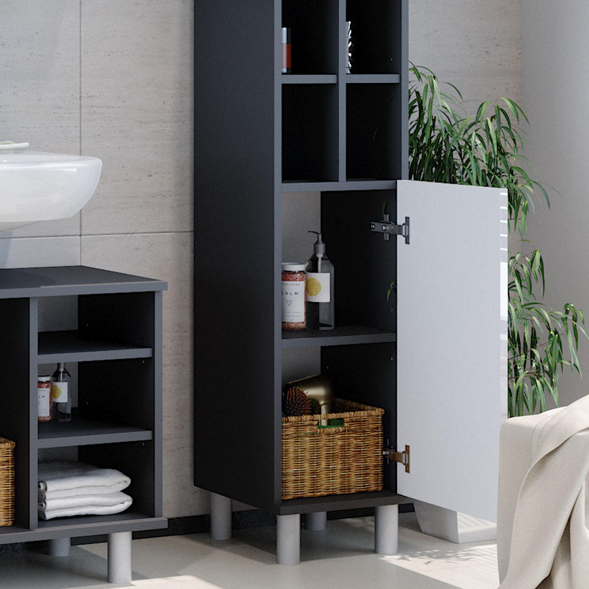 MIDISCHRANK Fynn Weiß Hochglanz 30 x 130.6 cm große Tür - Weiß Hochglanz, Holzwerkstoff (30/130.6/30cm) - Vicco