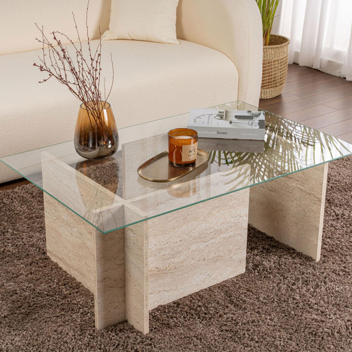 COUCHTISCH - Glas - Beige - Beige, Glas (105/65/40cm) - Drawer