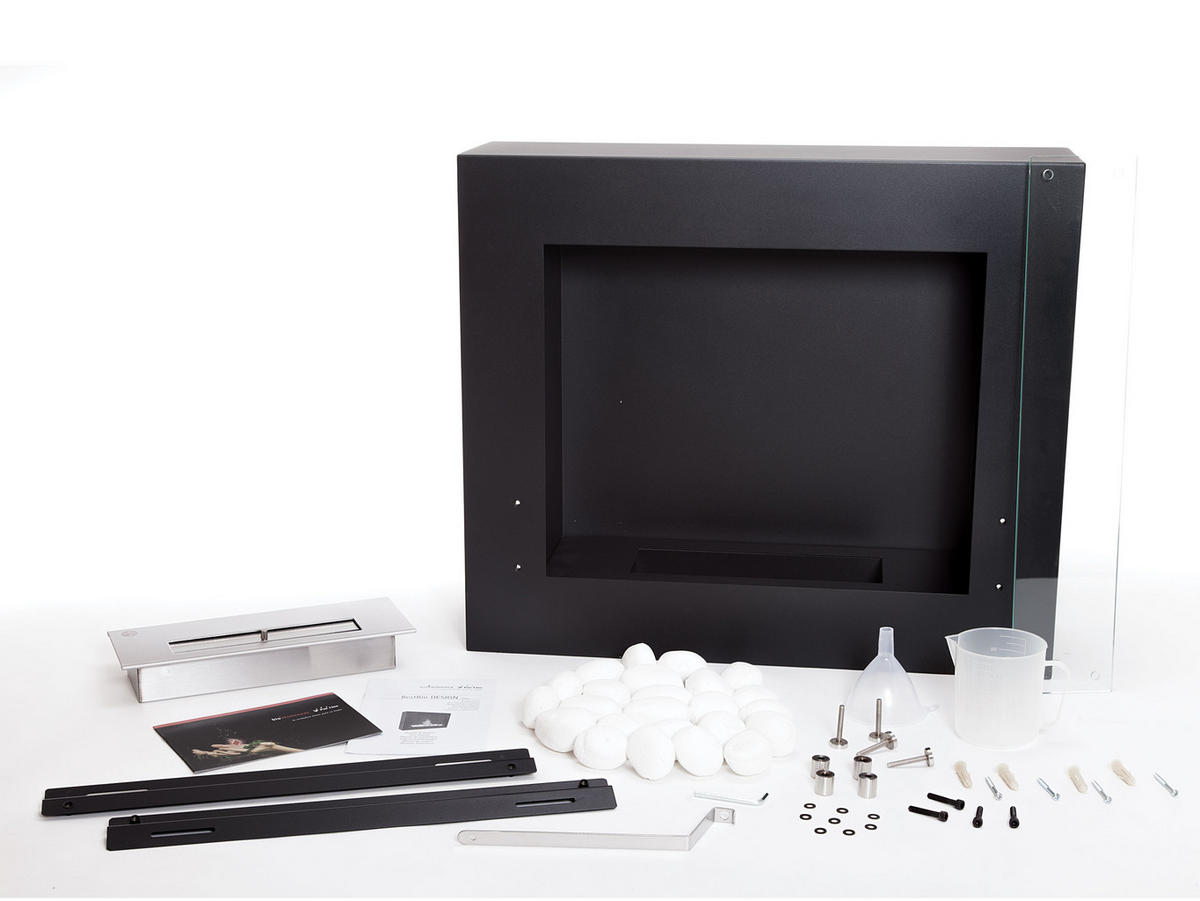 BIOETHANOL-KAMIN Schwarz Wandmodell inklusive 1.2 L Brennblock - Schwarz, Metall (70/60/20cm) - Purline