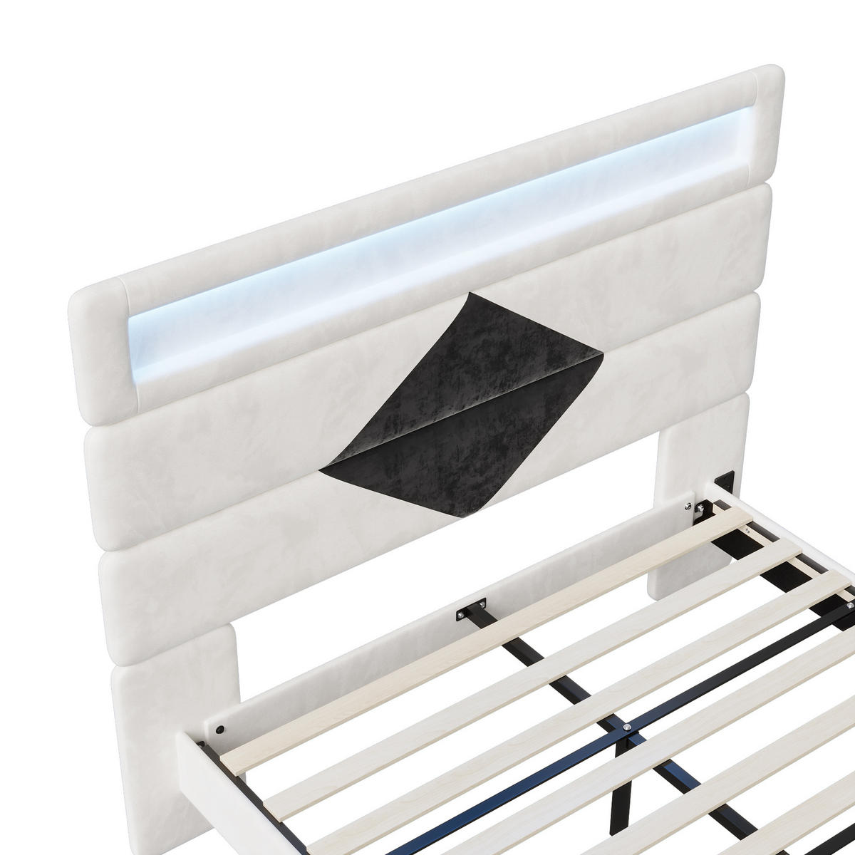 POLSTERBETT 160x200 cm LED USB Lattenrost Samt gepolstert weiß - Weiß, Holz (160/200cm) - LEBENLANG