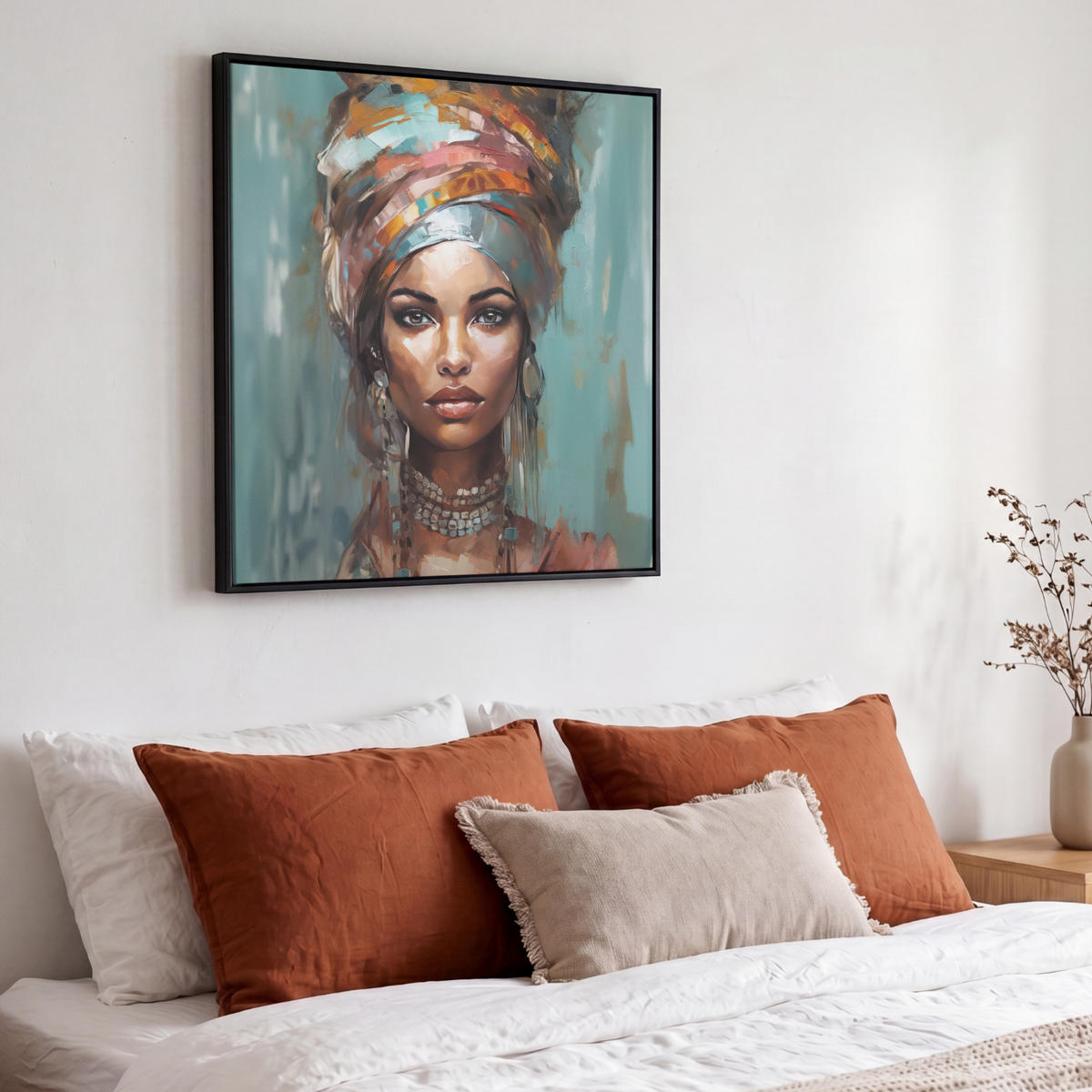 LEINWAND Bilder mit Rahmen - Frau - Kunst - Schmuck - Porträt - 50x50 - Blaugrau, Textil (50/50cm) - MuchoWow