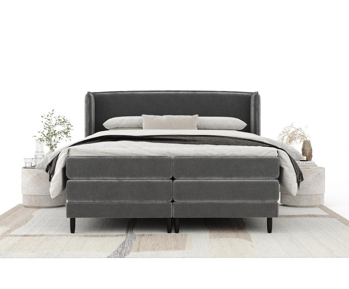 BOXSPRINGBETT Carizzo Grau 180/200 cm mit Matratze und Topper - Schwarz/Grau, Holz/Holzwerkstoff (180/200cm) - Maison de Reve