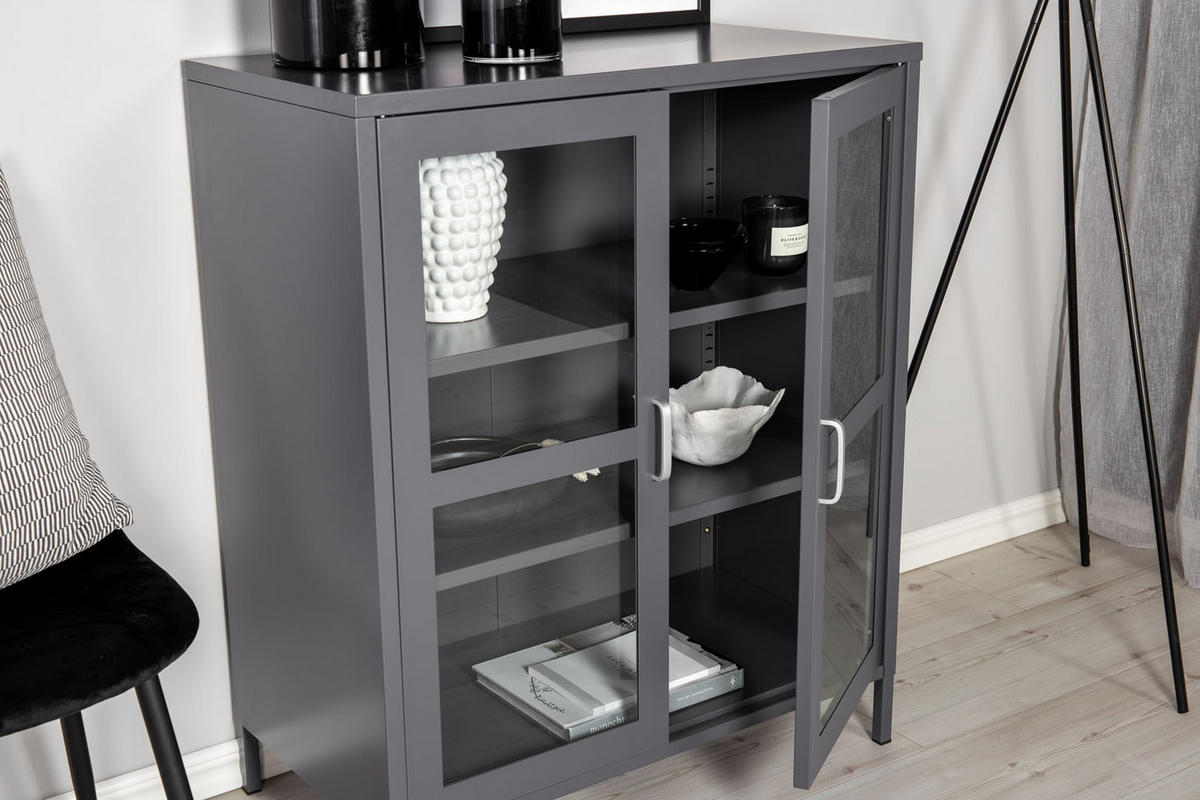 VITRINE hellgrau - Hellgrau, Holzwerkstoff (80/97/43cm) - ebuy24