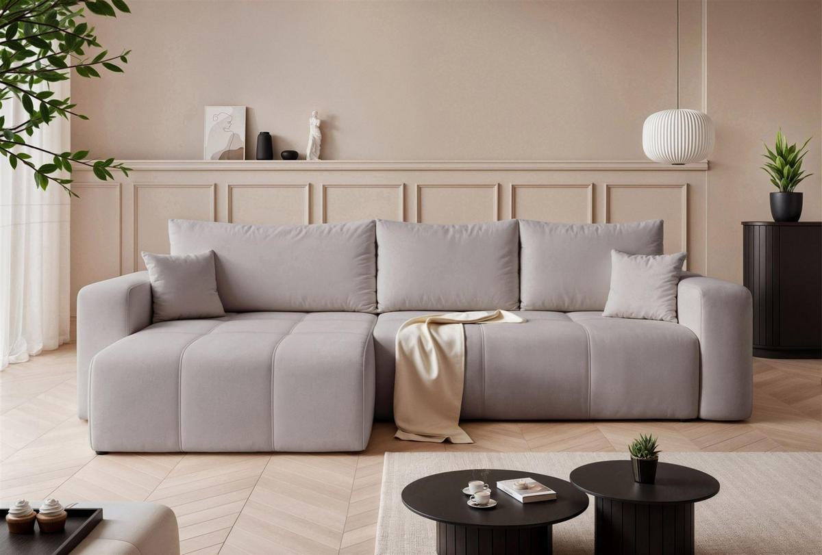 ECKSOFA Leros Xl Mit Schlaffunktion - Hellgrau, Holzwerkstoff/Textil (278/145cm) - Fun Möbel