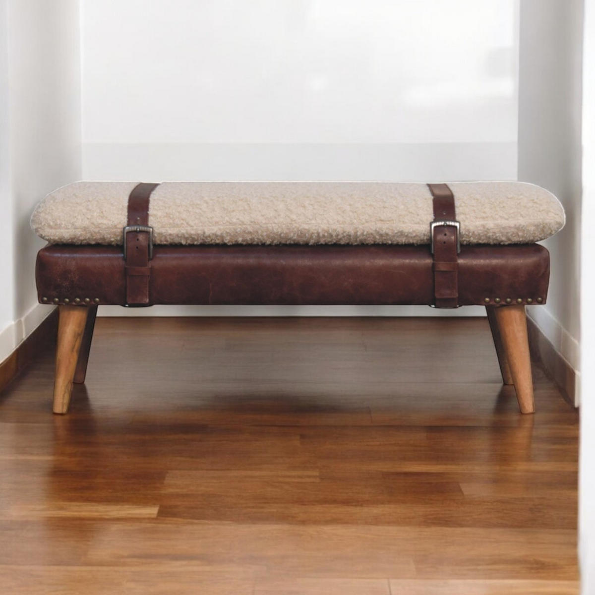 BANK Bouclé, Mahagoni - Braun, Holz (90/40/35cm) - Artisan Furniture
