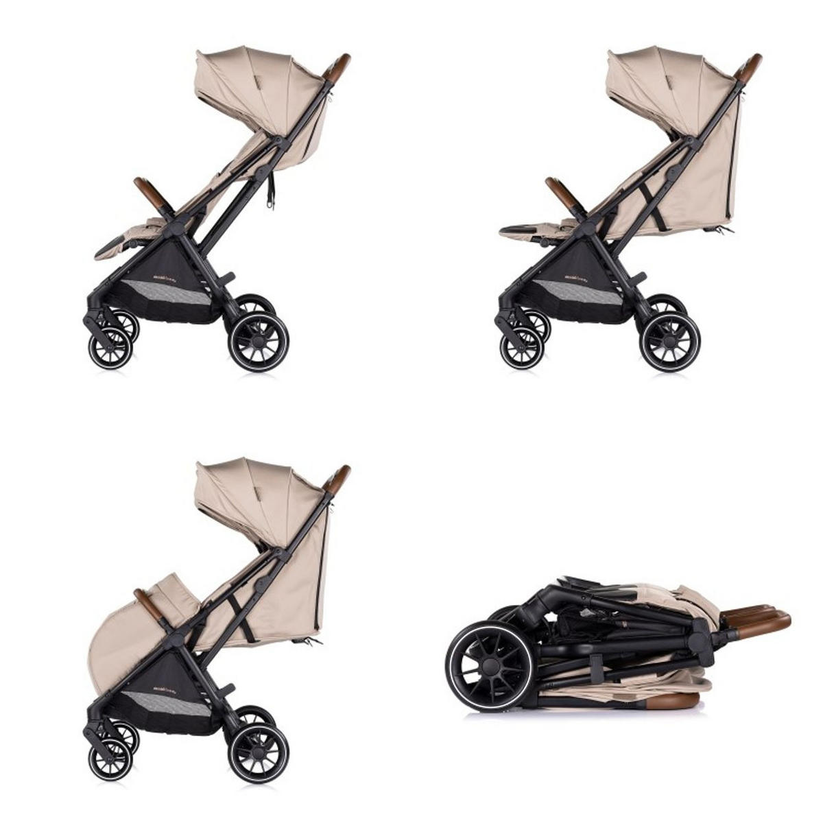 GESCHWISTERKINDERWAGEN Twinity beige Fußabdeckung Wickeltasche Becherhalter - Beige, Metall (67/75/105cm) - Chipolino