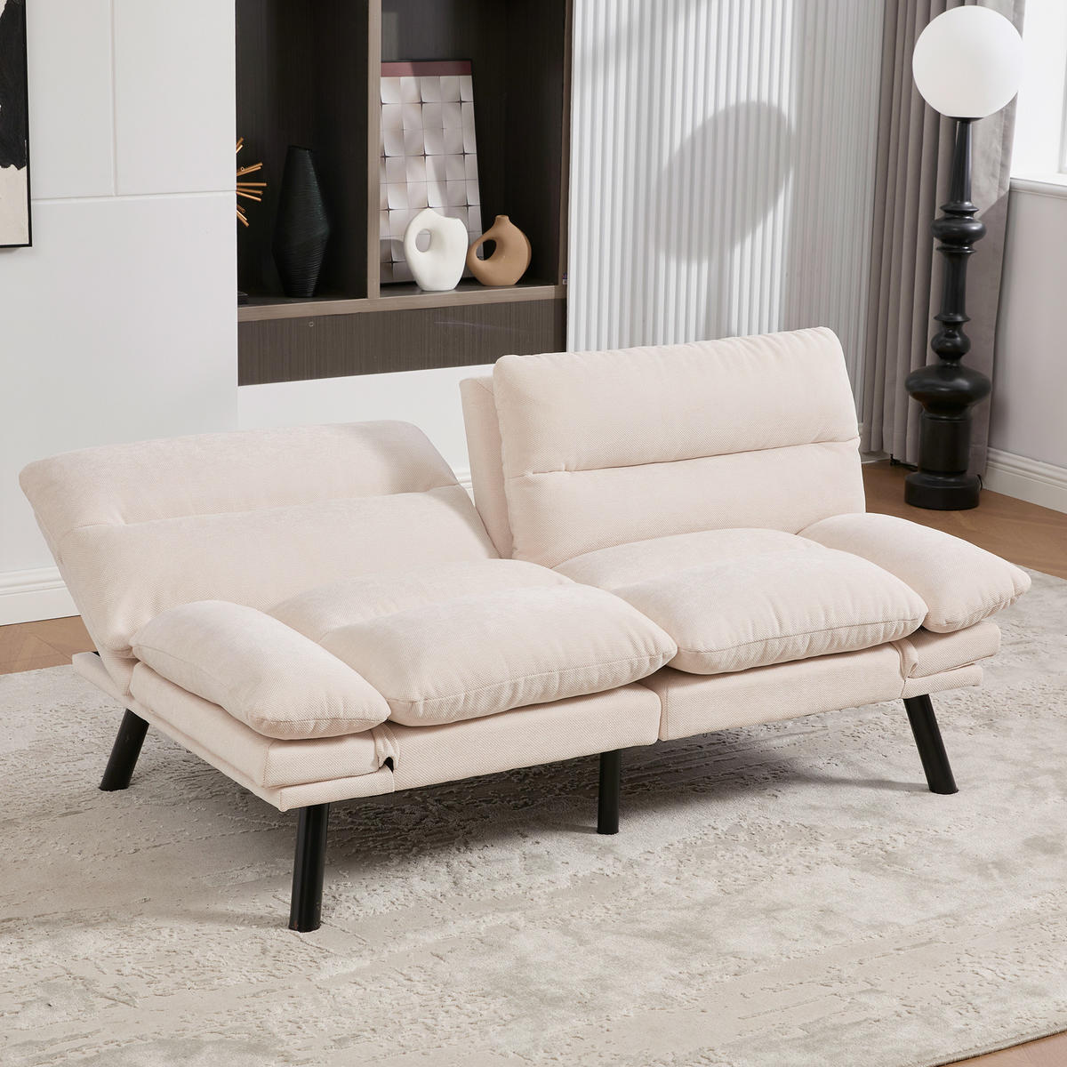 2-SITZER Schlafsofa Chenille mit verstellbarer Rückenlehne Beige 165/90/76 cm - Beige, Textil (90/76/165cm) - Redom