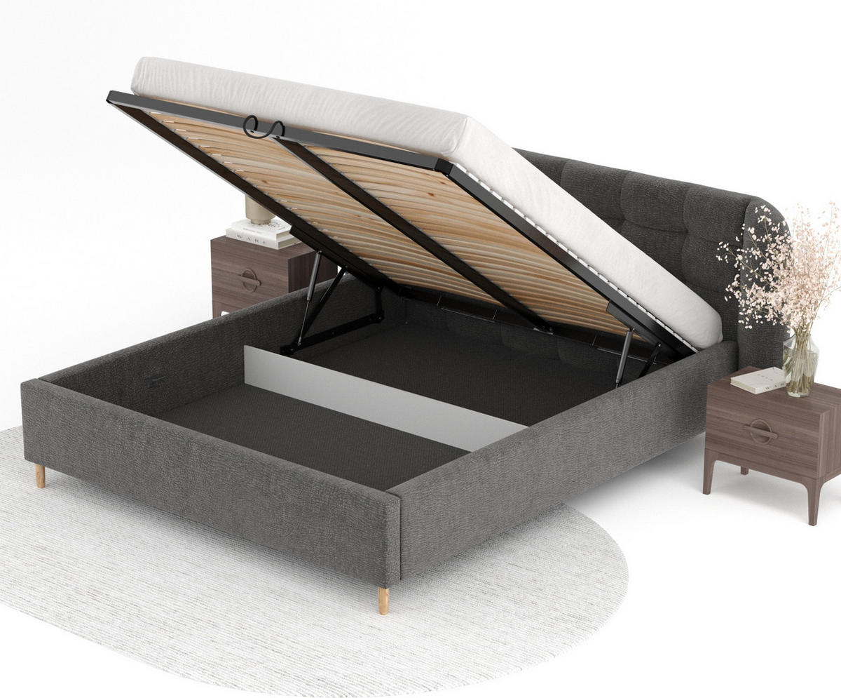 POLSTERBETT Nuno Grau 140/200 cm im Chenille-Stoff - Naturfarben/Grau, Holz/Holzwerkstoff (140/200cm) - Maison de Reve