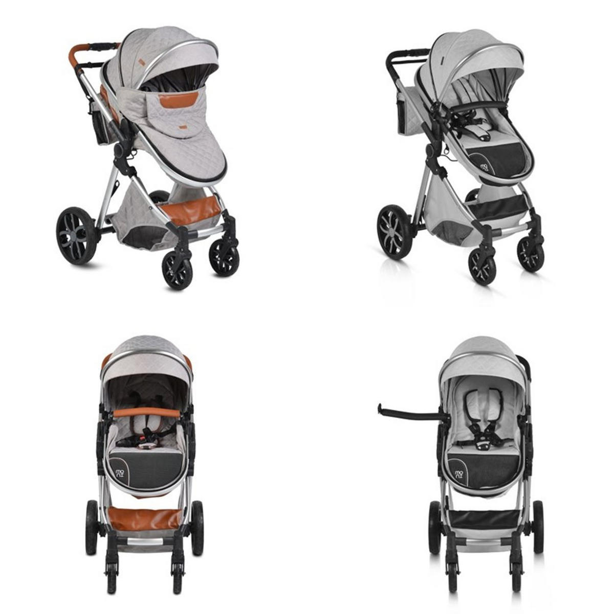 KINDERWAGEN Alma hellgrau Sportsitz Tragetasche umbaubar Wickeltasche Sitz umkehrbar - Hellgrau, Metall (90/60/120cm) - Moni