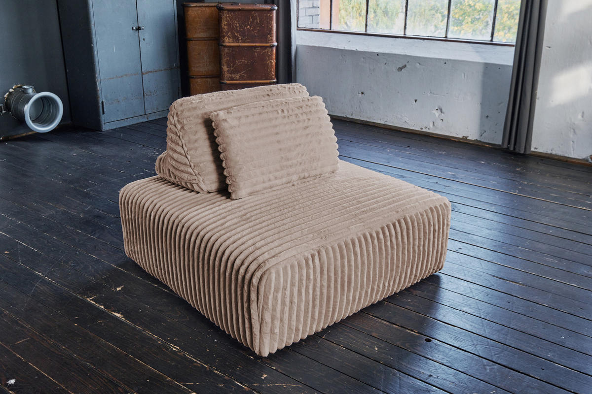 HOCKER MIT RÜCKENKISSEN WIOLO SOFT Taupe Cord - Taupe/Schwarz, Kunststoff/Textil (111/84/111cm) - KAWOLA