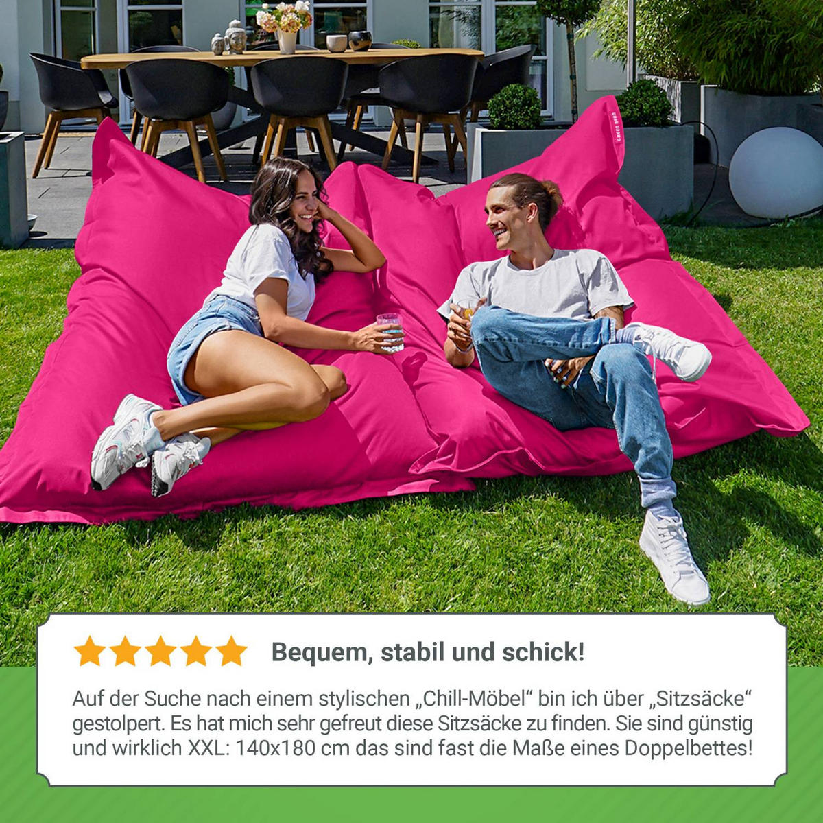 SITZSACK XXL "Square" 140x180cm - 380 L - Pink, Textil (140/25/180cm) - Green Bean